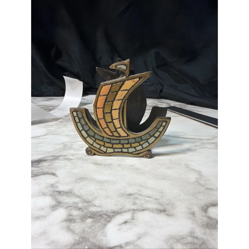 VTG Iron Mosaic Sailboat Letter/Envelope Holder‎ 3.25 x 3.25 (2924)